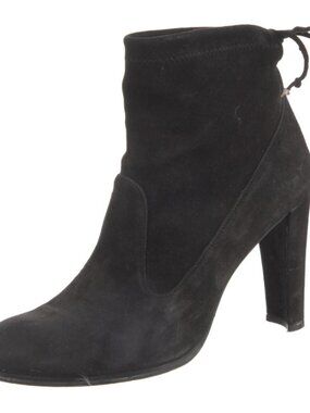 Stuart Weitzman Perfection Bootie Black Suede Heeled Boot Bow Tie Ankle 7